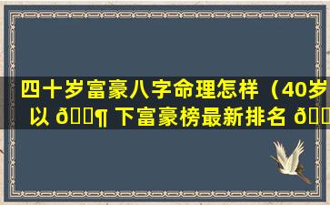 四十岁富豪八字命理怎样（40岁以 🐶 下富豪榜最新排名 🌻 ）